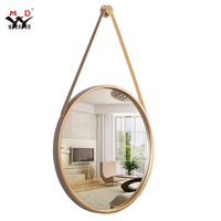 Miroir de salle de bain LED rond décoratif personnalisé avec rétroéclairage, commande tactile, réglable, suspendu, avec cadre doré et sangle en cuir