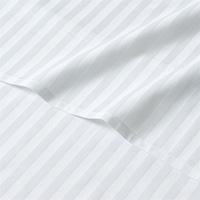 Parure de lit rayée pour hôtels, drap plat blanc 100% coton percale