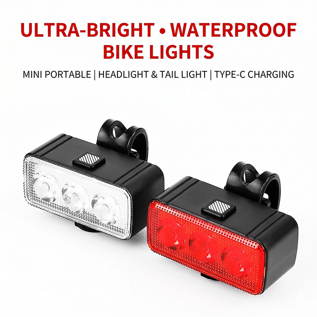 LED Bicycle Light Set USB Rechargeable Front Rear Bike Lamp Waterproof Night Riding Safety Light