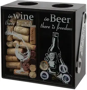 JUNJI-Soporte de corcho de vino y cerveza para el hogar, soporte de madera y tapa de cerveza, caja de madera para sombra, regalo de bienvenida