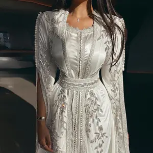 Lscz170 Luxus Dubai Marok kanis che Kaftan Elfenbein Abendkleider Für Frauen Hochzeits feier Elegante Langarm Muslim Arabisch Formale Dres