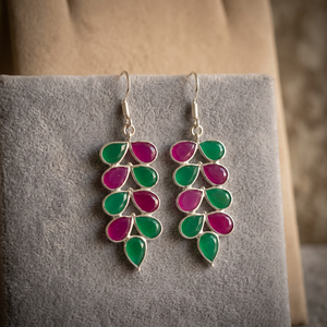 Designer 925 Sterling <b>Silver</b> Drop <b>Earrings</b> Ruby and Emerald Gemstone Handmade Ethnic Customizable for Beautiful Women - Product Image 3