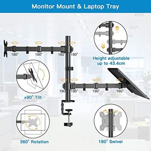 MG Bras de <span class=keywords><strong>Support</strong></span> Double Écran avec Plateau pour Ordinateur Portable Fixation Bureau VESA <span class=keywords><strong>PC</strong></span> <span class=keywords><strong>2</strong></span> en 1 <span class=keywords><strong>Support</strong></span> Moniteur Réglable 32 <span class=keywords><strong>Pouces</strong></span> - Product Image 4
