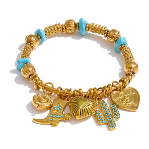 Gelang JINYOU 4031 <span class=keywords><strong>2026</strong></span> Motif Bunga Sepatu Gaya Eropa Vintage Pembawa Keberuntungan, Gelang Manik-Manik Buatan Tangan dari Baja Anti Karat - Product Image 1