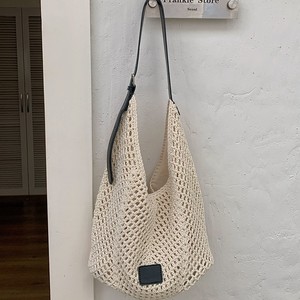 Bolso Tote Tejido Calado de Algodón y Lino Suave con Forma de Cubo y Cierre Magnético para Atuendos Diarios Verano 2025 - Product Image 3