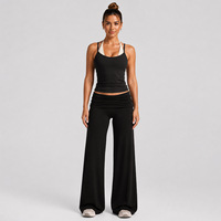 Set Yoga Bernapas untuk Wanita, Warna-Blok Halterneck Dua Potong, Bahan Spandex/Nylon, Rompi Olahraga dengan Pinggang Lipat, Plus untuk Lari