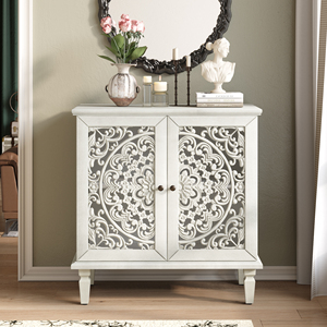 Vintage Hollow Carved Accent <b>Cabinet</b> 2 Door <b>Display</b> Storage <b>Sideboard</b> Symmetrical Floral Design Adjustable Shelf - Product Image 2