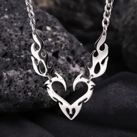 Collier en acier inoxydable inaltérable style Hip Hop, pendentif cœur flamme totem creux rétro argenté, cadeaux pour femmes et hommes
