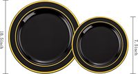 200 Assiettes en plastique jetables noires et dorées, sans BPA, robustes et modernes, pour mariage/fête/anniversaire/Halloween