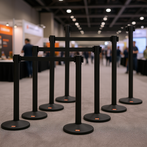Postes de Control de Multitudes, Paquete de 8, Barreras Retráctiles Negras de 6.5 Pies con Cinturón, Divisores de Línea de Plástico para Ferias Comerciales - Product Image 2