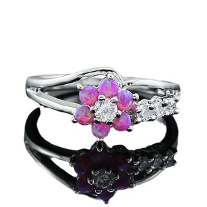 Anillo Floral de Aleación para Mujer con Diamantes Artificiales y Ópalo, Engaste de Garras, Joyería de Regalo en Blanco, Azul Real y Violeta Oscuro - Product Image 5