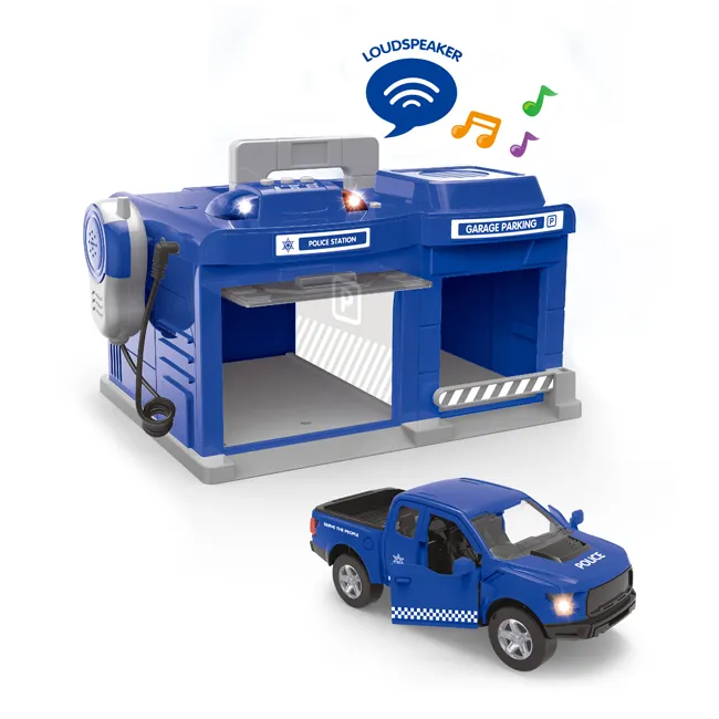 Electric intercom open door police garage parking lot diecast 1:32 car toy kid garage toy set