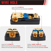 Porte-fusible Mini ANL 2 voies 60 Ampères, 0/2/4 Gauge en entrée, 4/8 Gauge en sortie, 12V Amplificateur audio stéréo HiFi Bloc de distribution d'alimentation
