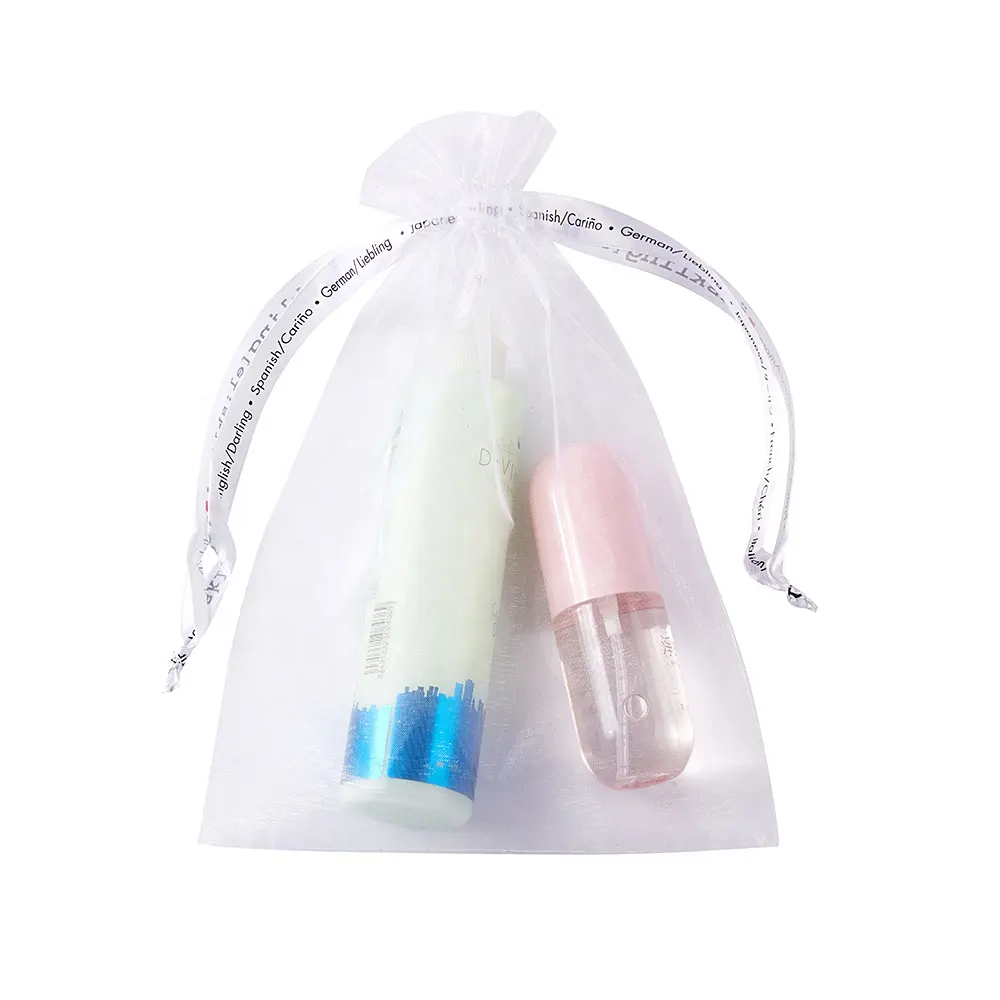 cheap custom printed organza bags with logo ribbon