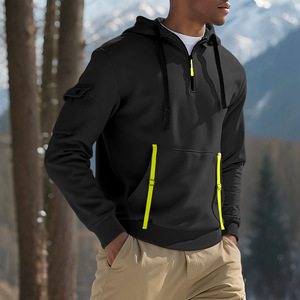 Sweat-shirt à capuche pour homme doublé polaire avec fermeture éclair et poches, vêtement de loisirs, automne-hiver, design respirant et décontracté - Product Image 4