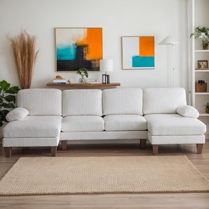 Sofá Seccional de pana moderno de 4 asientos en forma de U, sofá tapizado extensible con Chaises para sala de estar o villas - Product Image 5