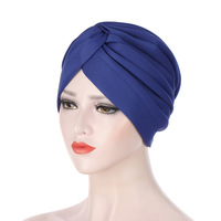 Sombrero de turbante religioso indio de color sólido al por mayor, sombrero de turbante islámico con decoración retorcida a la moda para mujer