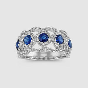 Anello da Cocktail da Donna T0991 con Zaffiro Naturale Ovale, Montatura Pavé, Design Geometrico, Anelli di Moda per Matrimonio - Product Image 2