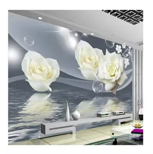 照片壁纸3D立体白色玫瑰花泡泡壁画壁纸客厅电视沙发背景墙布家居装饰