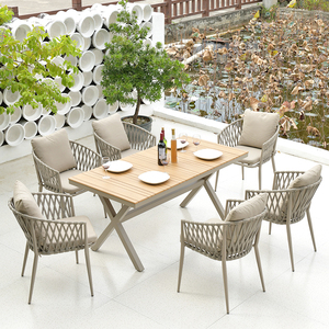 Barato restaurante café bistró cuerda tejido al aire libre 6 + 1 Juego de comedor - Product Image 2