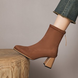 Stivali da Donna con Punta Quadrata in Camoscio Tacco Alto Moda Invernale Nuovi Stivali Snellenti con Cerniera Posteriore Taglia Grande Elasticizzati - Product Image 1