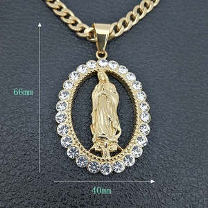 Gioielli religiosi Hip Hop dio benedetto intarsio in acciaio inossidabile Cubic Zirconia CZ collana con ciondolo vergine maria per donna uomo - Product Image 3