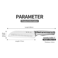 Couteau Santoku de cuisine en acier inoxydable 304Cu antibactérien, tranchant comme un rasoir, avec manche confortable antidérapant en forme de marteau