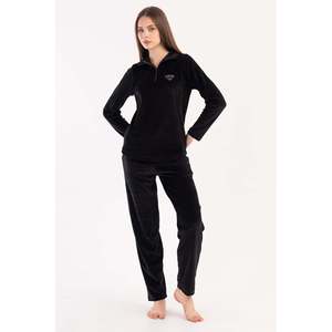 Ensemble de pyjama pour femmes avec col en velours, demi-fermeture éclair, manches longues, poche ovale, vêtements de nuit confortables - Product Image 5