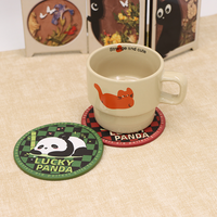 Sous-verre rond en cuir PU tendance, motif panda de dessin animé adorable, protège-tasse imperméable pour la maison et le bureau, protection de table quotidienne