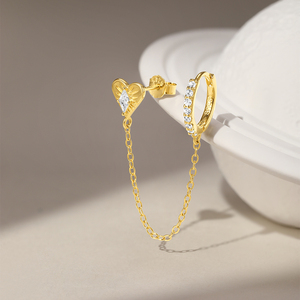 Boucles d'oreilles créoles uniques en argent S925 avec motif cœur et œil, bijoux de mode pour femme - Product Image 2