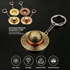 Porte-clés 3D en métal style <span class=keywords><strong>chapeau</strong></span> <span class=keywords><strong>de</strong></span> <span class=keywords><strong>paille</strong></span> anime, mini pendentif <span class=keywords><strong>chapeau</strong></span> tressé, porte-clés en bronze antique doré pour breloque <span class=keywords><strong>de</strong></span> sac, cadeau pour fans et enfants - Product Image 6