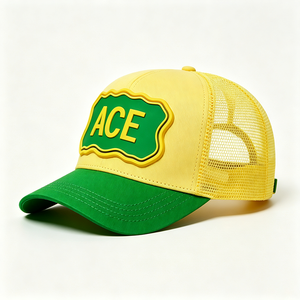 Gorra Trucker Personalizada con Parche de Goma, Dos Tonos Amarillo y Verde, Malla Trasera, Unisex, para Deportes al Aire Libre de Verano - Product Image 6