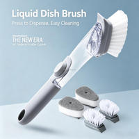 Brosse à vaisselle avec distributeur de savon intégré, bord grattoir, poils en nylon, cuisine