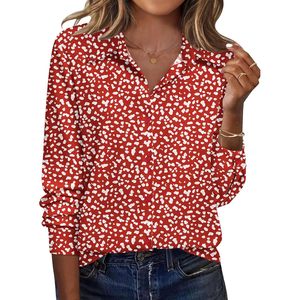 Blusa de Manga Larga con Botones y Estampado Rojo para Mujer, Marca FOXA, Camisa Casual de Trabajo, Tela Popelina, Ligera - Product Image 2
