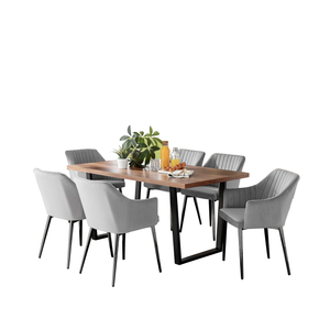 Sillón moderno con asiento de cojín suave de terciopelo gris tapizado en metal negro para comedor, sala de estar, cocina, apartamento de hotel - Product Image 6