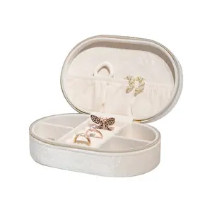 صندوق تخزين المجوهرات الفاخر المخملي اللامع بيضاوي الشكل صندوق تخزين المجوهرات القلادة والخواتم والأقراط
