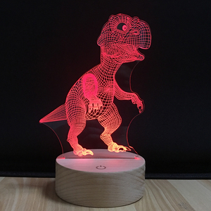 Dinosauro In Legno di Notte Luce <span class=keywords><strong>3D</strong></span> Bambini Lampada Da Comodino 7 Colori Cambiano Dinosaur Giocattoli Illusione Ottica di Notte Della Lampada - Product Image 3