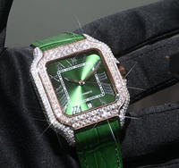 Montre mécanique de luxe pour homme, style Santo, avec boîtier et lunette carrés modifiés 3A Aftermarket, entièrement sertis de moissanite, cadran transparent coloré