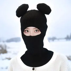 Damen gestrickte ohren sturmhaube gesichtsmaske winter warm beanie hut ohrlappen kapuze ein-loch-skimmaske weiß rosa rot schwarz tropffisch