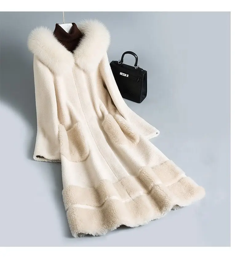 Boutique Clothing 100% Wool Jacket Zipper Clothes Real Fur Collars Luxury Real Lamb Fur Women's Winter Coat