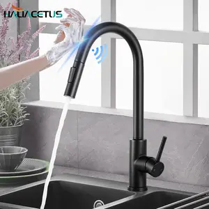 Keukenkranen Slimme Sensor Uittrekbare Warm-En Koudwaterschakelaar Mengkraan Smart Touch Spray Tap Keuken Zwarte Kraan Gootsteen Kranen