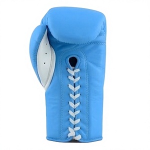 Guantes de Entrenamiento Transpirables de Cuero Azul que Absorben la Humedad, Correa de Muñeca Ajustable con Gancho y Bucle, Artes Marciales - Product Image 3