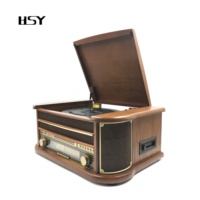 Plateau tournant en bois et vinyle, style rétro, lecteur d'enregistrement BT, avec haut-parleurs stéréo