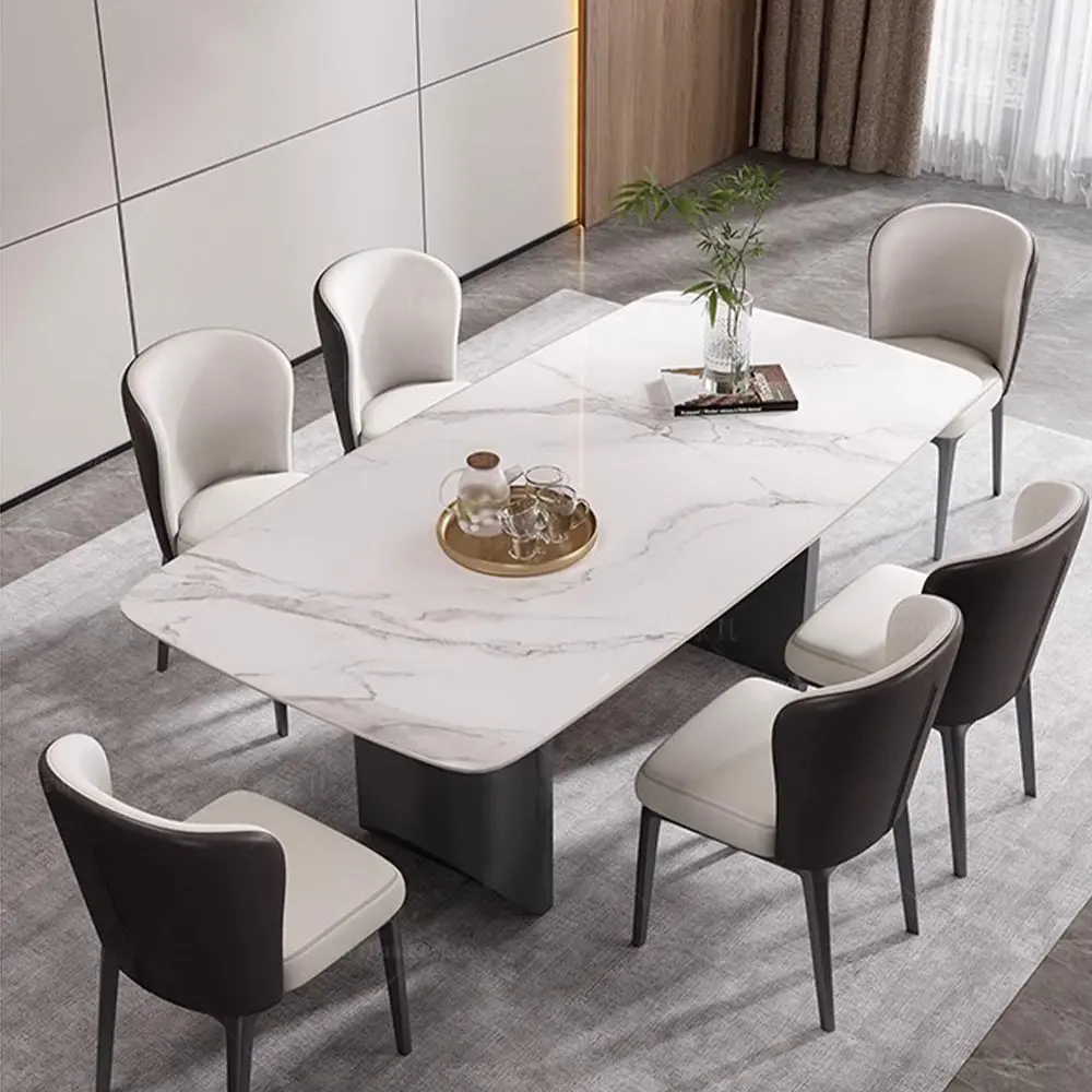 Yeni tasarım Minimalist İskandinav mermer kaya kurulu üst Panel yemek odası yemek masası sinterlenmiş taş masa ve sandalye seti