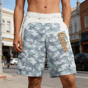 Pantalones Cortos de Camuflaje Personalizados para Hombre, Estilo Urbano, con Parches, Lavado Vintage, Tipo Cargo, con Bordado Personalizado - Product Image 1