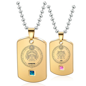 Collar de Acero Inoxidable con Placa de Identificación Zodiacal Grabada con Láser y Piedra de Nacimiento para Parejas, Regalo para Uso Diario - Product Image 1