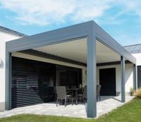 Gazebo de Jardín de Lujo, Techo de Patio Bioclimático Motorizado de Aleación de Aluminio, Pabellón con Rejillas y Canaletas Integradas