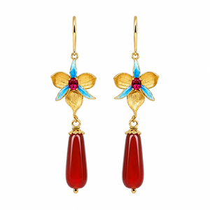 Conjunto de joyería UM Jewelry 925 Sliver Orchid in the Valley con ágata roja y piedras preciosas de rubí rojo cultivado en laboratorio (pendientes + colgante) - Product Image 2