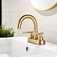 Robinet de lavabo de salle de bain en laiton brossé doré de 4 pouces à 2 poignées, mitigeur de lavabo avec leviers, robinet de vanité à montage sur comptoir