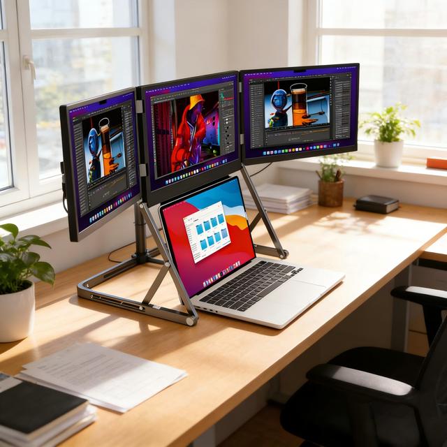 15.6 Inch Triple Portable Monitor for Laptop Windows MacOS PS5 Switch 300% Productivity Boost Business Travel Screen Extender